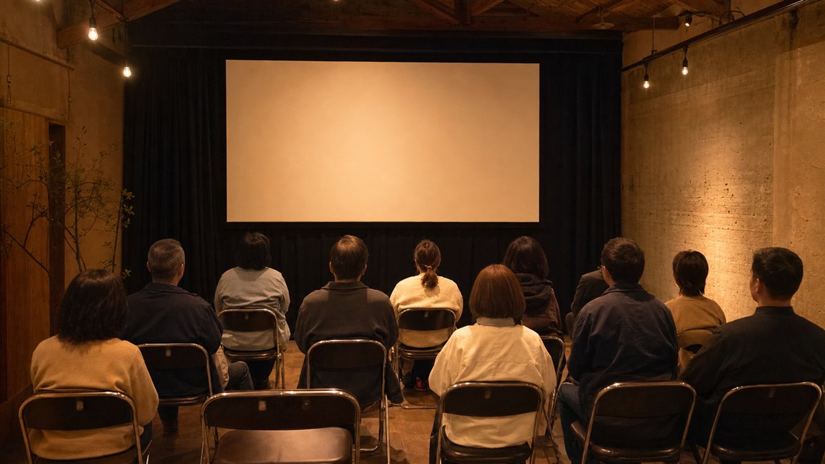 上映会の会場で開演を待つ参加者たちの穏やかな表情