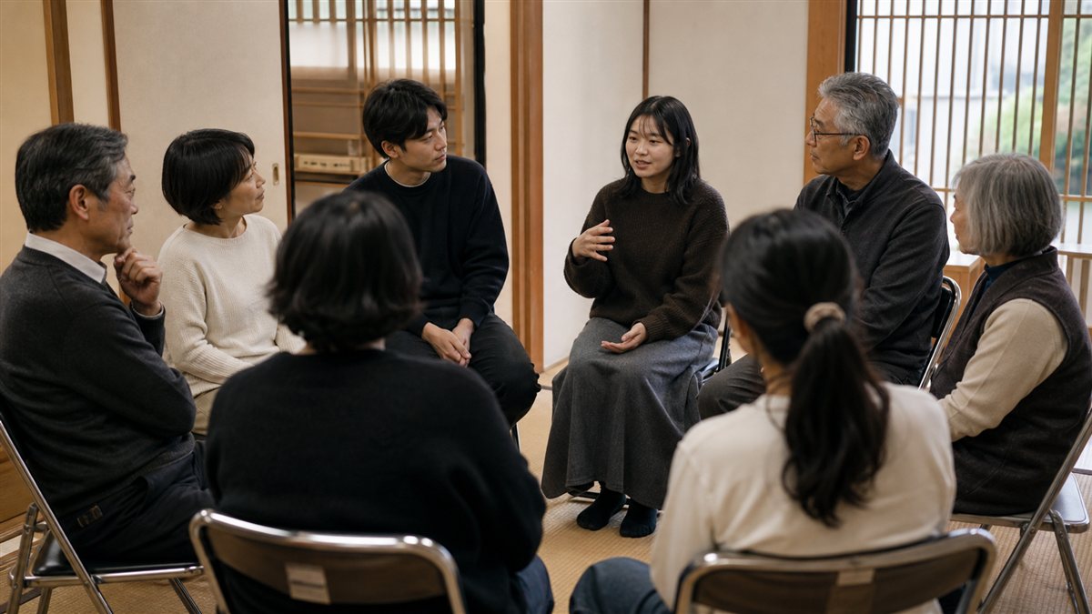 上映後に少人数で車座になって話し合う参加者たち