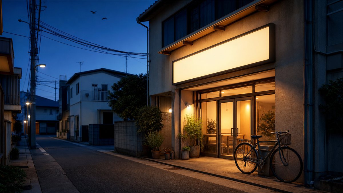 夕暮れの海辺の町に灯る小さな映画館