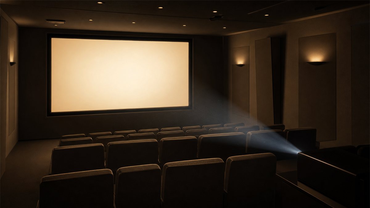 小さな上映ホールの客席を包む開映前の柔らかな光