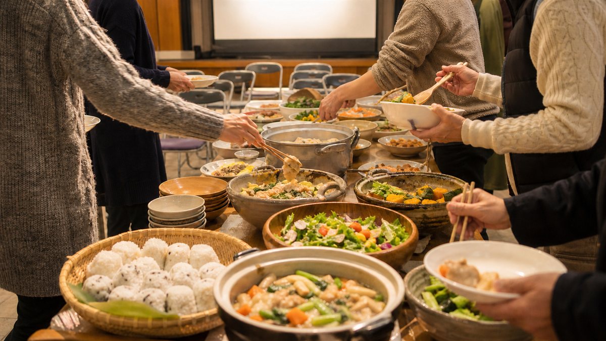上映会のあとにみんなで料理を囲む温かな持ち寄りの食卓